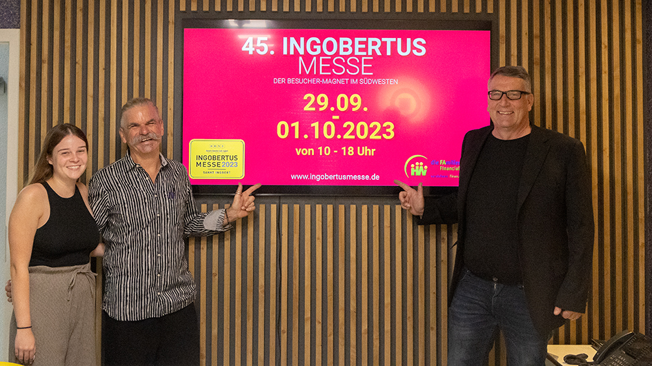 Beigeordneter Markus Schmitt (re.) und Vorsitzender HGSI Nico Ganster stellen gemeinsam mit Emilia Lupp (plan events) das Programm der 45. Ingobertusmesse vor (Bild: G.Faragone).